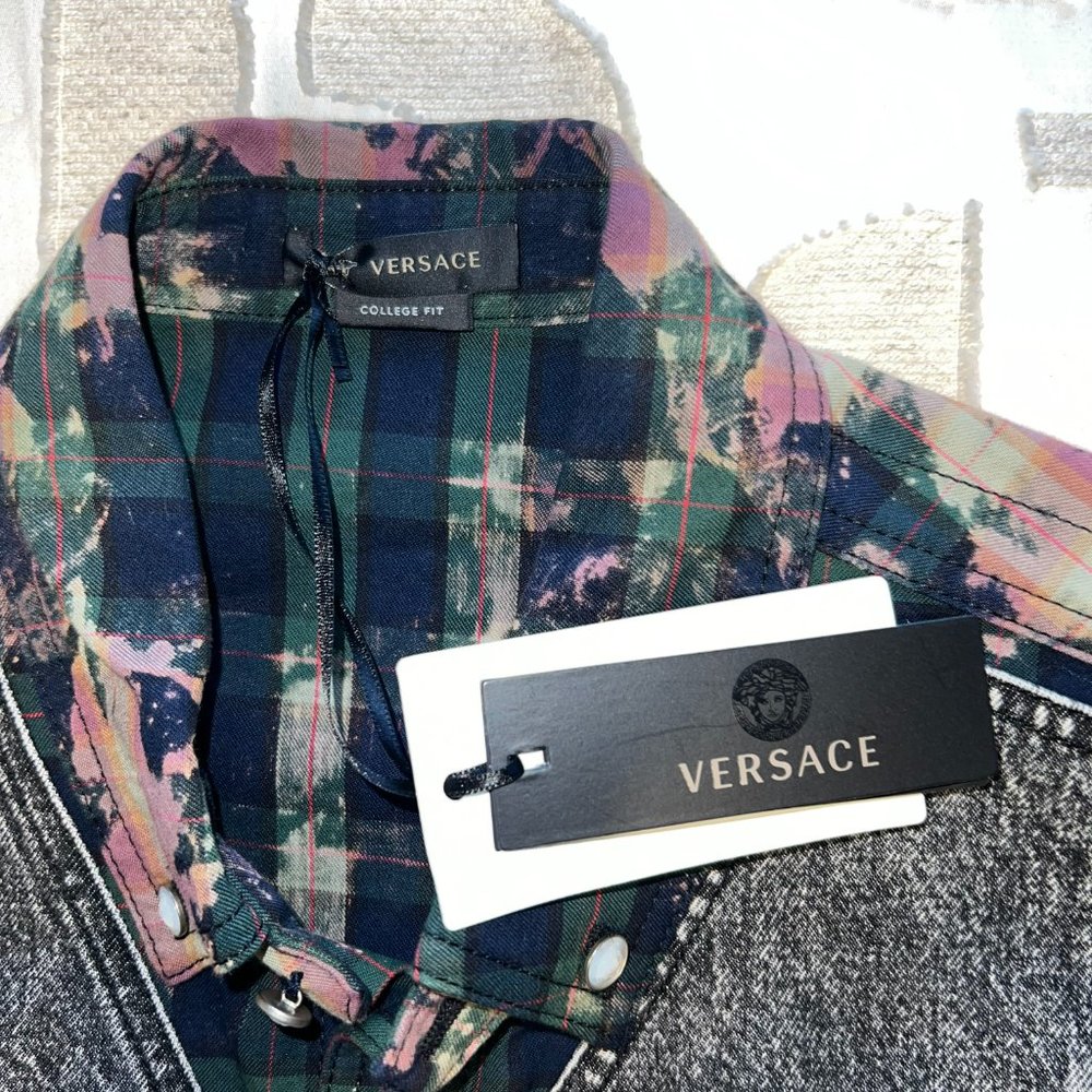 Versace Mens Plaid Denim Vest Shirt Jacket *Brand New With Tags * Size 43 (XXL)